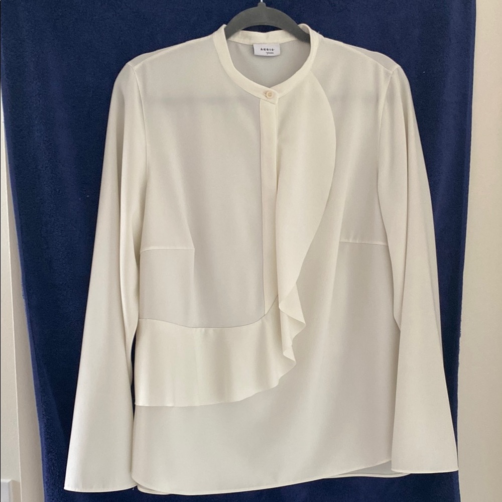 Akris Punto Cream Ruffled Mandarin Collar Blouse